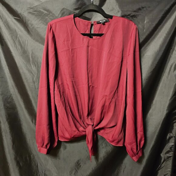 Basic Model beautiful bourdeaux tie front blouse. Size L - Picture 1 of 5